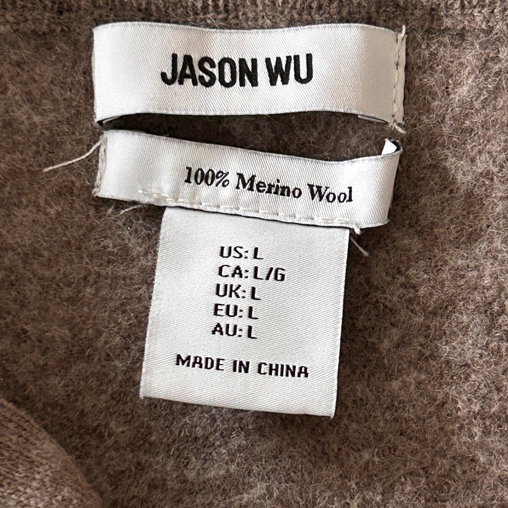 Jason Wu 100% Merino Wool Ribbed Quarter-Zip Taupe Sweater - Large - Picture 6 of 6